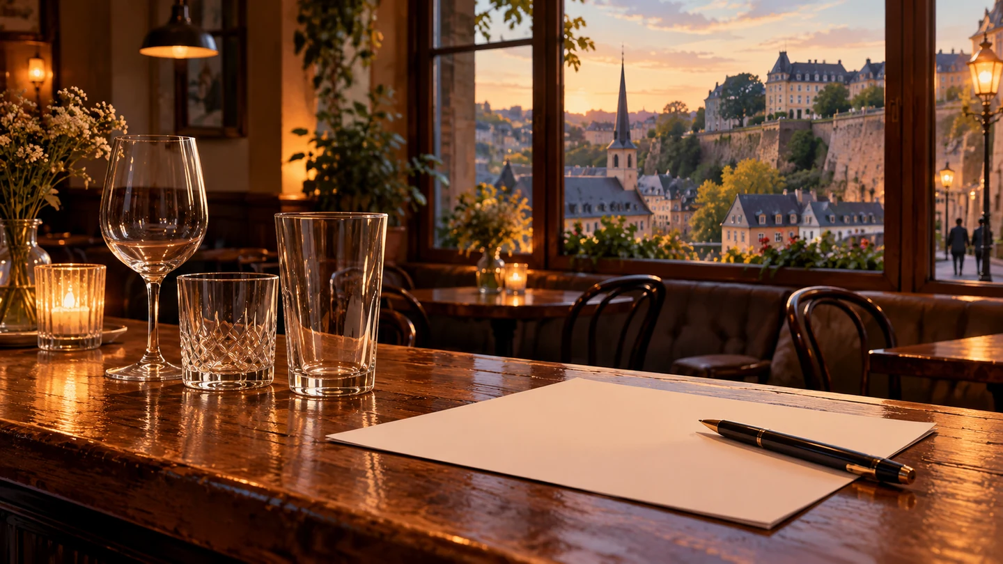 Petit café de quartier, avec un document de licence vierge sur le comptoir.