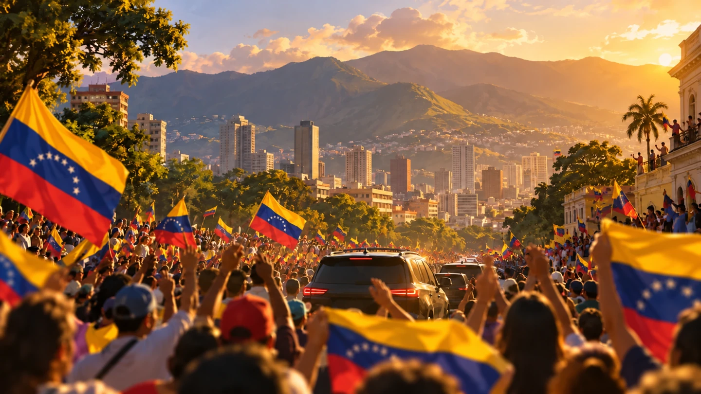 Avenue de Caracas et foule anonyme évoquant un retour au pays.