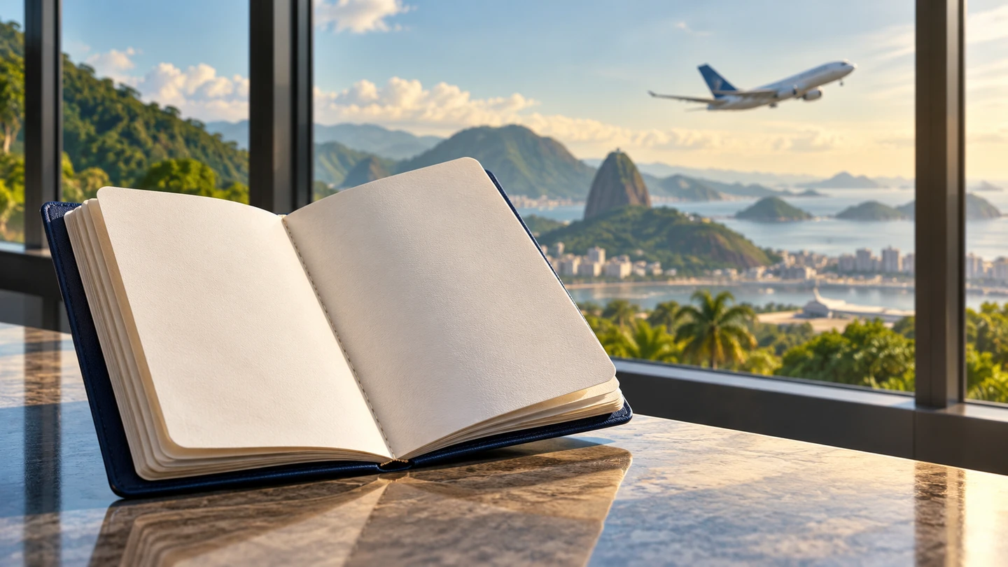 Passeport sans inscription et avion, composition conceptuelle.